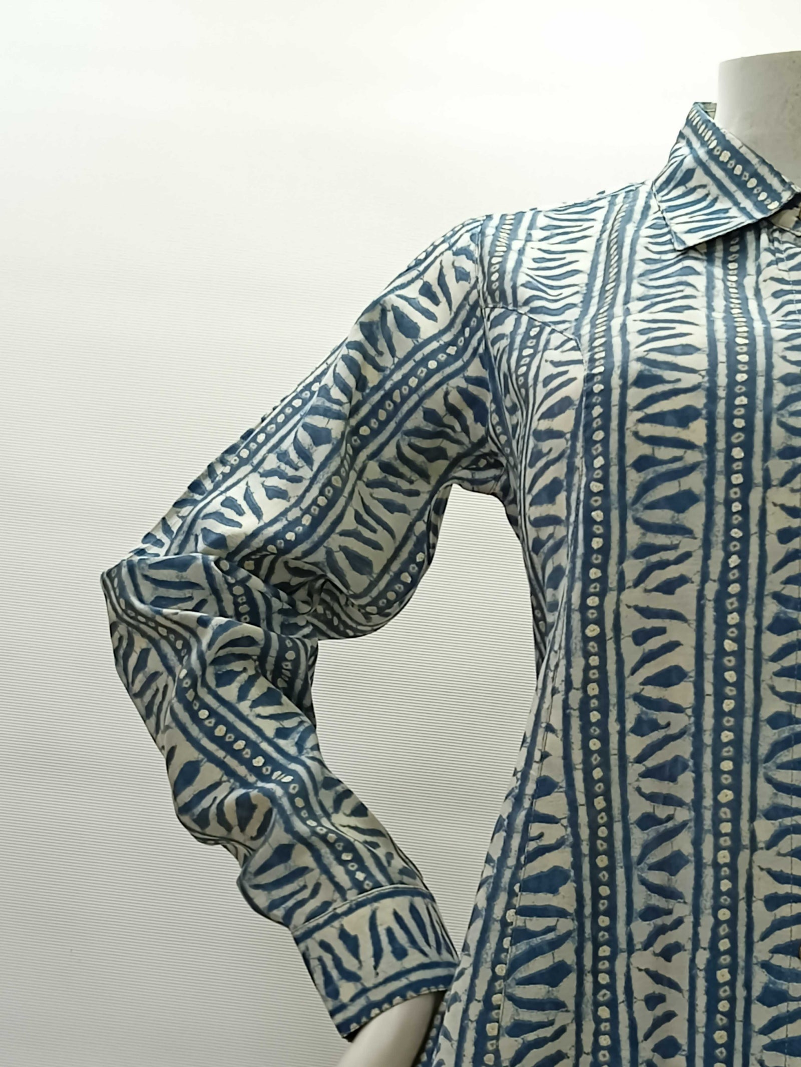 Keoshaa Printed Blue Colour Shirt Collar Tunic Top